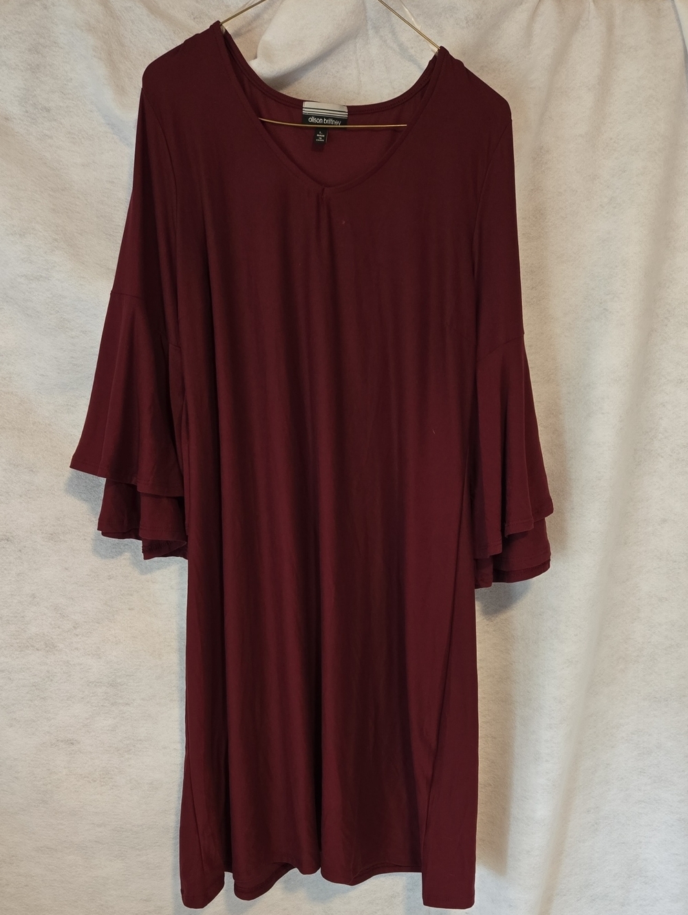 Allison Brittney Burgundy Layered Ruffle-Sleeve Tunic Dress